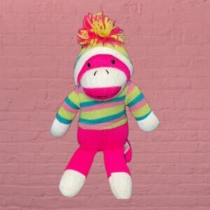 Dan Dee Sock Monkey Plush Stuffed Animal Collectors Stripe Pink Nursery Gift 10"